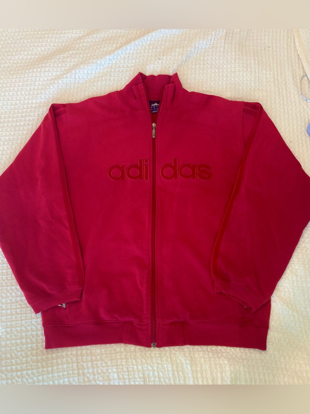 Adidas Vintage Y2K Men’s Embroidered Baggy Red Full Zip Sweatshirt Jacket L